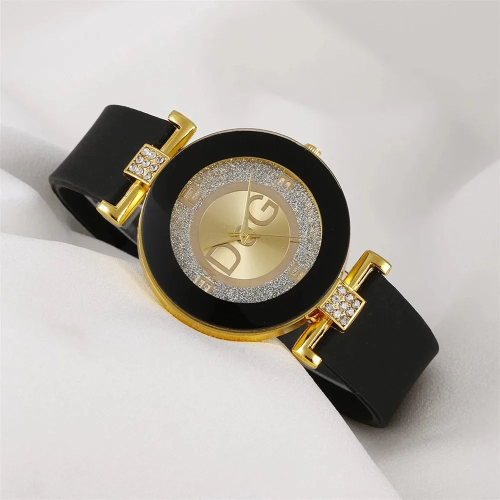 Fashion Ladies Simple Large Dial Quartz Watch Casual Sport Black White Silicone Women's Clock versatile dress Gift Watches