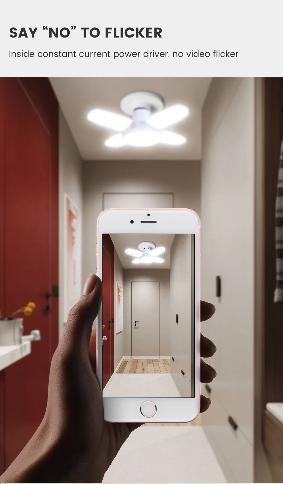 E27 Fan Shape Foldable 28W LED Bulb AC220V/110V Deformation for Home Ceiling Lights Warehouse and Garage White Leaf Light 6500K