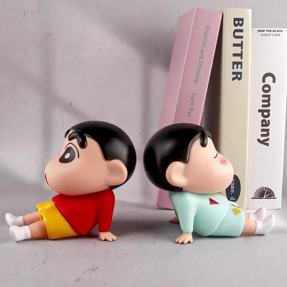 Crayon Shin-Chan Figures Phone Holder Kawaii Anime Desktop Ornaments Cartoon Watching TV Phone Support Cute Doll Decorations