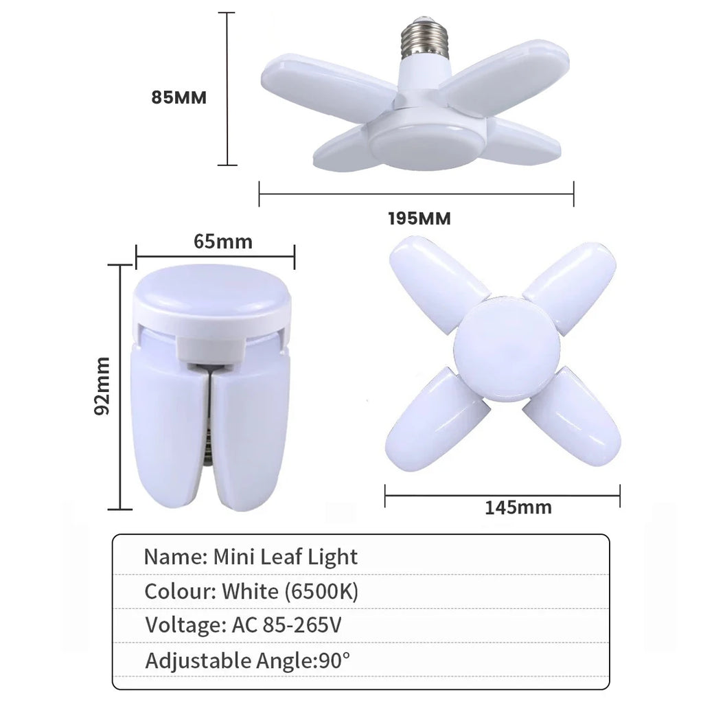 E27 Fan Shape Foldable 28W LED Bulb AC220V/110V Deformation for Home Ceiling Lights Warehouse and Garage White Leaf Light 6500K