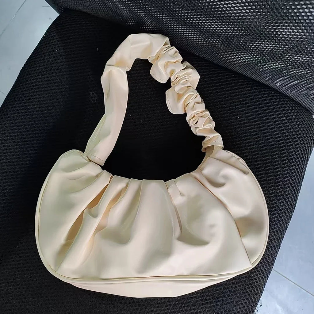 Fashion Pleated Handlebags for Women PU Cloud Bags Leisure Armpit Bag Shopping Shoulder Bags Dumpling Handbag Female Hand Bags