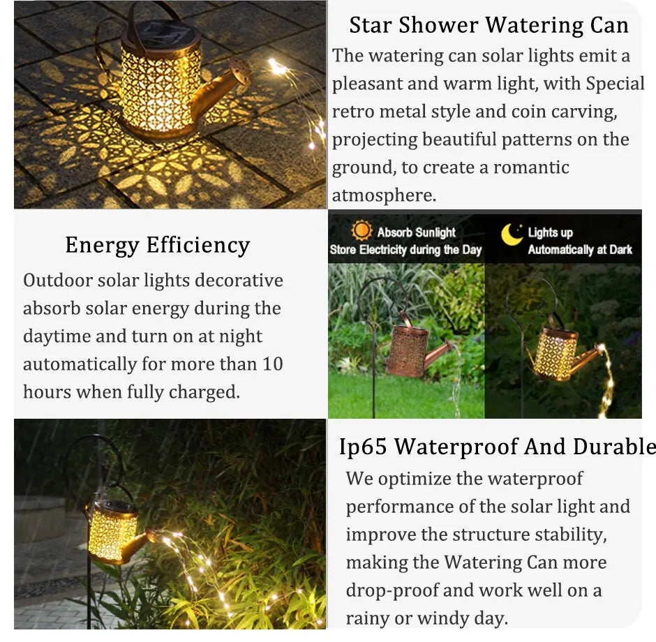 1pc Solar Watering Can with Lights Outdoor Solar Garden Lights Decro Solar Lights Waterproof Hanging Lantern for Yard Patio