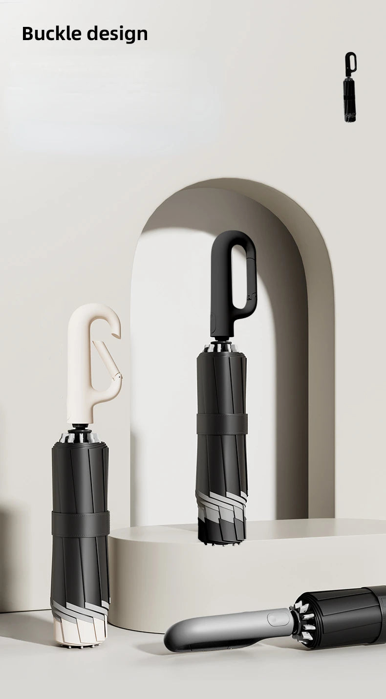 60K Buckle Men Women Umbrella  Fully Automatic Reverse Folding Umbrella with Windproof Reflective Stripe UV Umbrellas