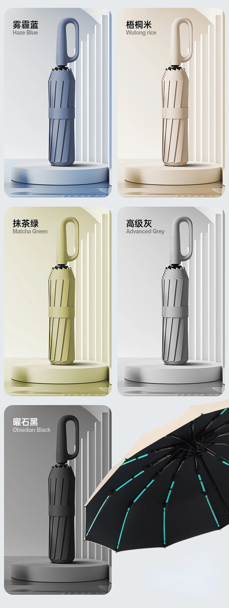 60K Buckle Men Women Umbrella  Fully Automatic Reverse Folding Umbrella with Windproof Reflective Stripe UV Umbrellas