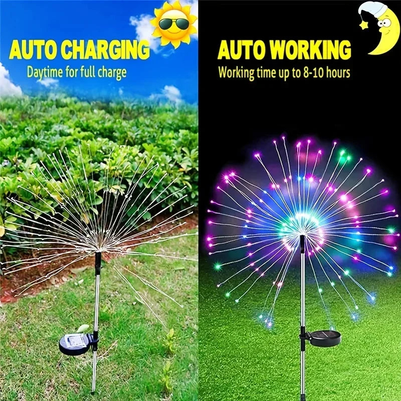 NEW 200LEDs Solar Fireworks Lights Outdoor Waterproof Solar Garden Lights 8 Lighting Modes With Remote Control Decorations Light