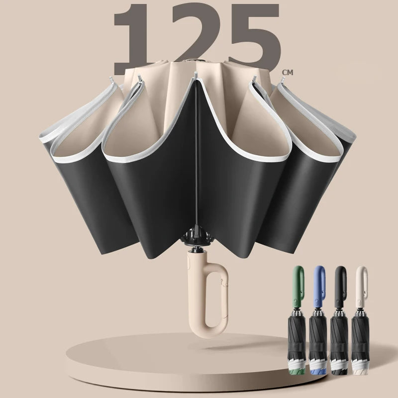 Large 24 Bone Solid Color Automatic Umbrella Light Collapsible Large Format Outdoor Sunshade UV Protection Automatic Umbrella