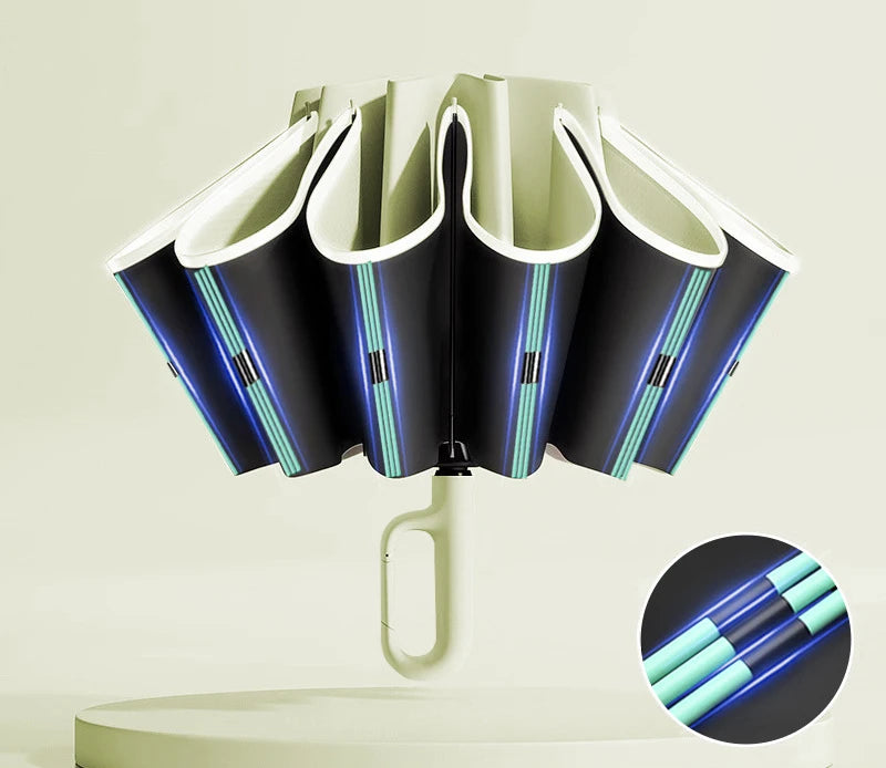 60K Buckle Men Women Umbrella  Fully Automatic Reverse Folding Umbrella with Windproof Reflective Stripe UV Umbrellas