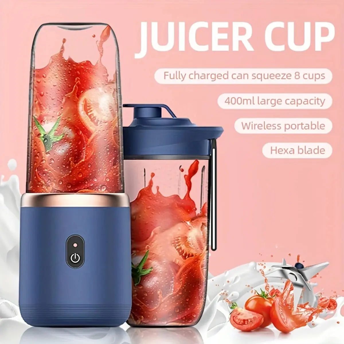 1PCS Juice Extractor Juice Cup Portable Rechargeable Small Juice Cup Home and Outdoor Multifunctional Juice Mixing 2Cups