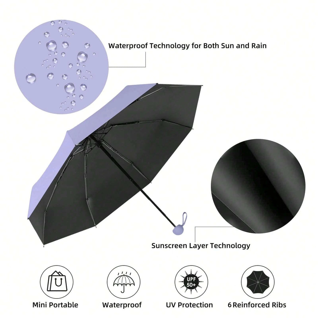 1pc Anti-Uv Mini Umbrella For Sunny And Rainy Days, Portable With Uv Coating And 6 Reinforced Ribs