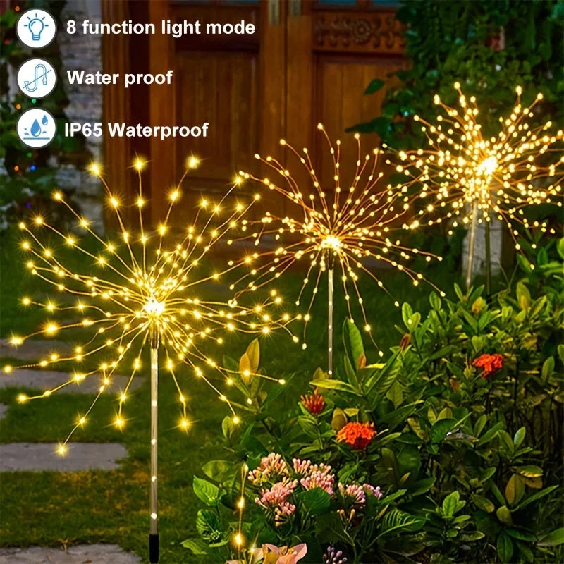 NEW 200LEDs Solar Fireworks Lights Outdoor Waterproof Solar Garden Lights 8 Lighting Modes With Remote Control Decorations Light