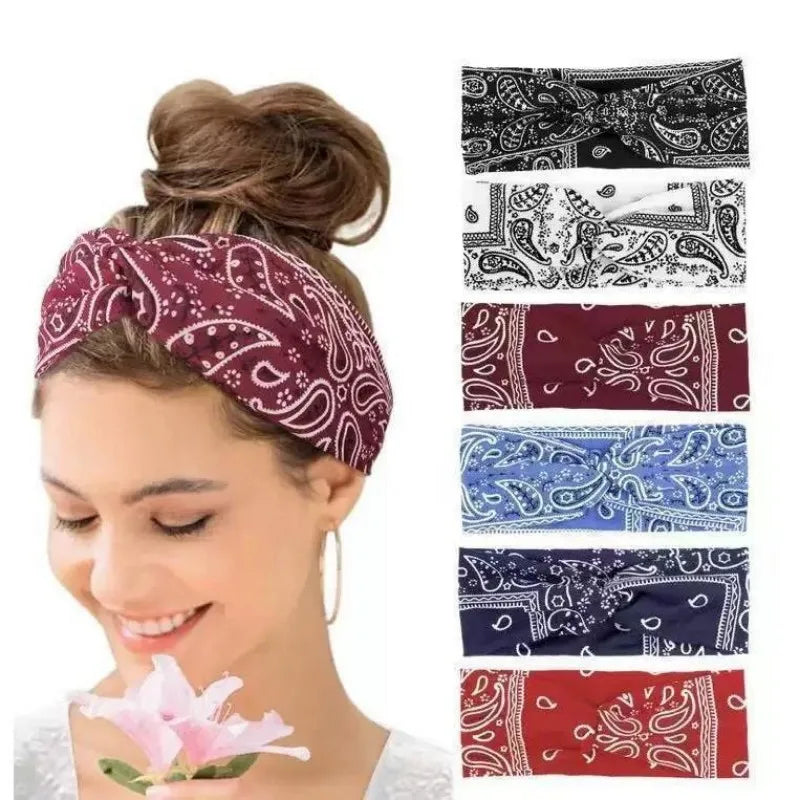 Bohemian Print Wide Headband - Water Absorbent, Cross Straps, Suitable For Yoga, Running And Everyday Use