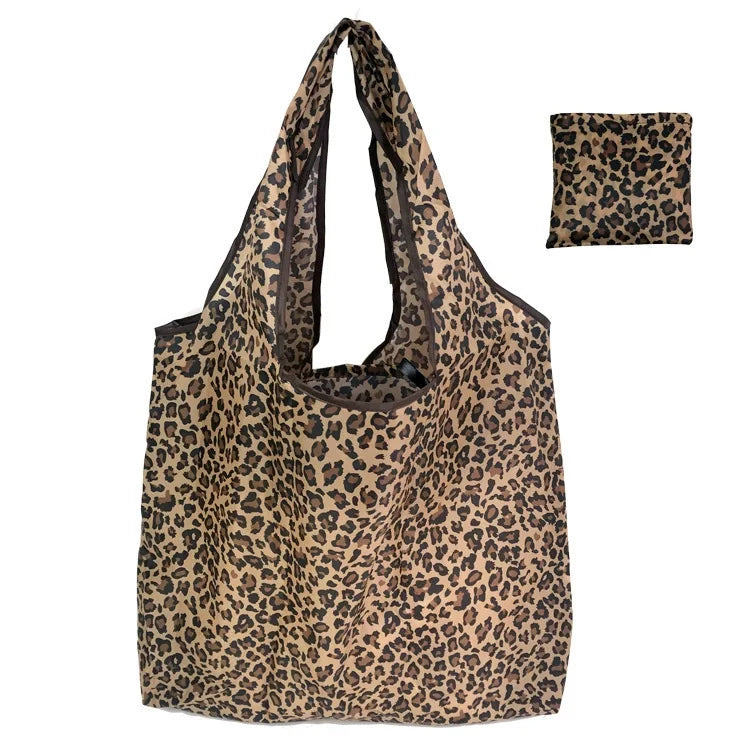 Large Capacity Leopard Print Hand Shopping Bag Women's Daily Folding Handbag