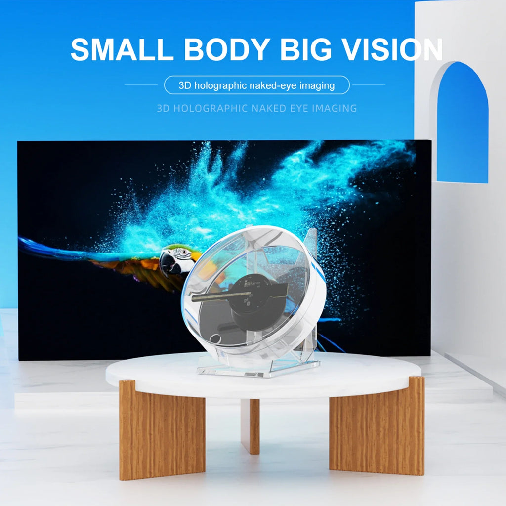 Mini 3D Holographic Projector Fan Desktop LED Advertising Machine Hologram Picture Video Display Remote Control with Stand