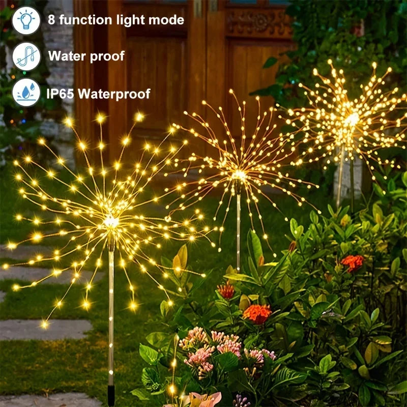 NEW 200LEDs Solar Fireworks Lights Outdoor Waterproof Solar Garden Lights 8 Lighting Modes With Remote Control Decorations Light