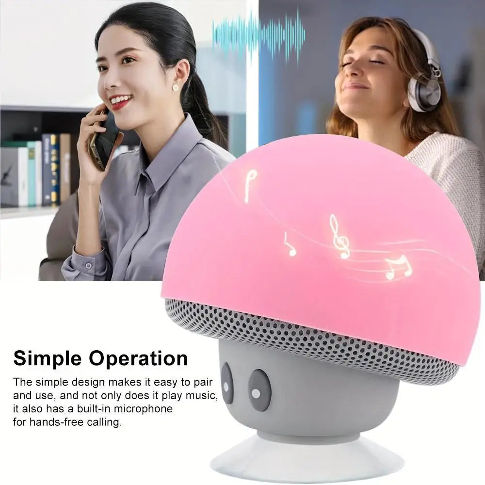 Mini Mushroom Bluetooth Speaker Waterproof Suction Cup Portable Speaker with HD Bass Creative Cartoon Gift for Bathroom Outdoor