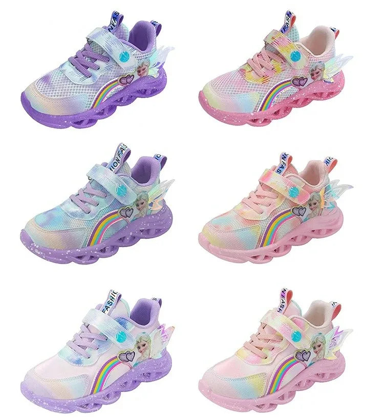Disney Girls' Casual Shoes Led Lights Mesh Breathable Children's Sports  Princess Elsa Pink Purple Shoes Sneakers Size 22-35