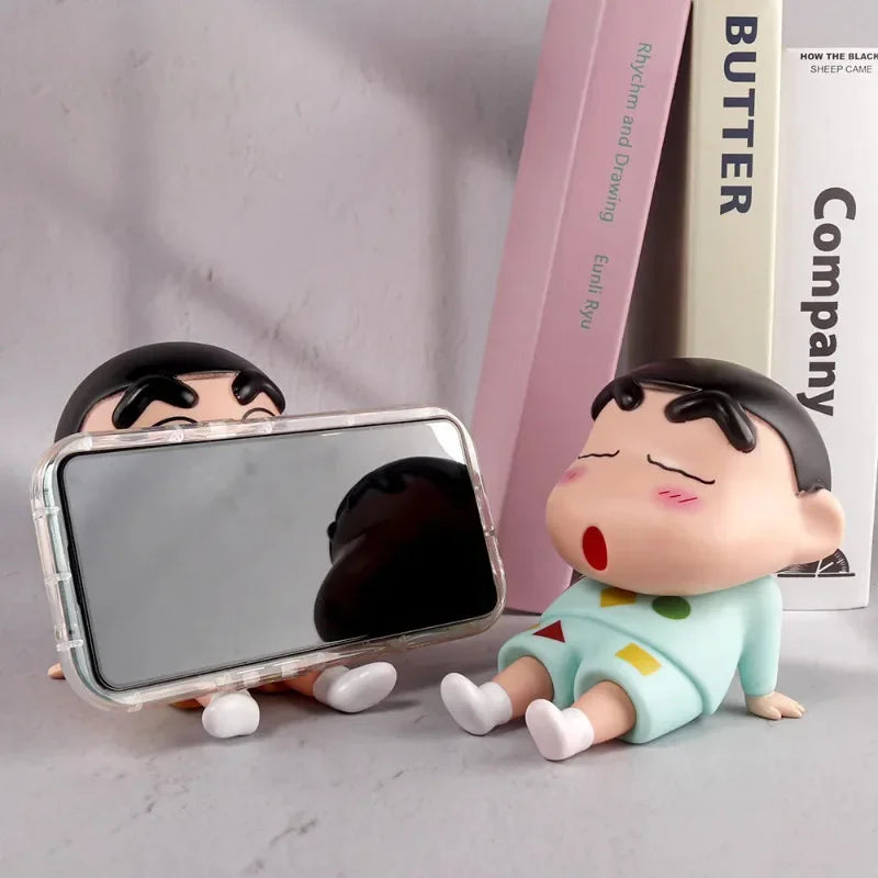 Crayon Shin-Chan Figures Phone Holder Kawaii Anime Desktop Ornaments Cartoon Watching TV Phone Support Cute Doll Decorations