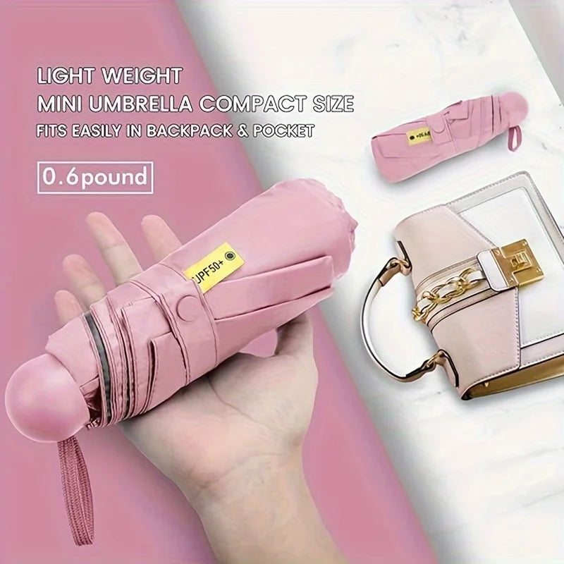 1pc Anti-Uv Mini Umbrella For Sunny And Rainy Days, Portable With Uv Coating And 6 Reinforced Ribs