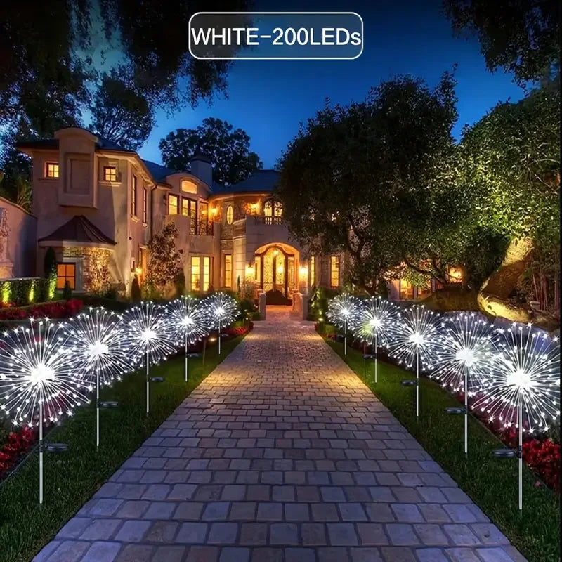 NEW 200LEDs Solar Fireworks Lights Outdoor Waterproof Solar Garden Lights 8 Lighting Modes With Remote Control Decorations Light