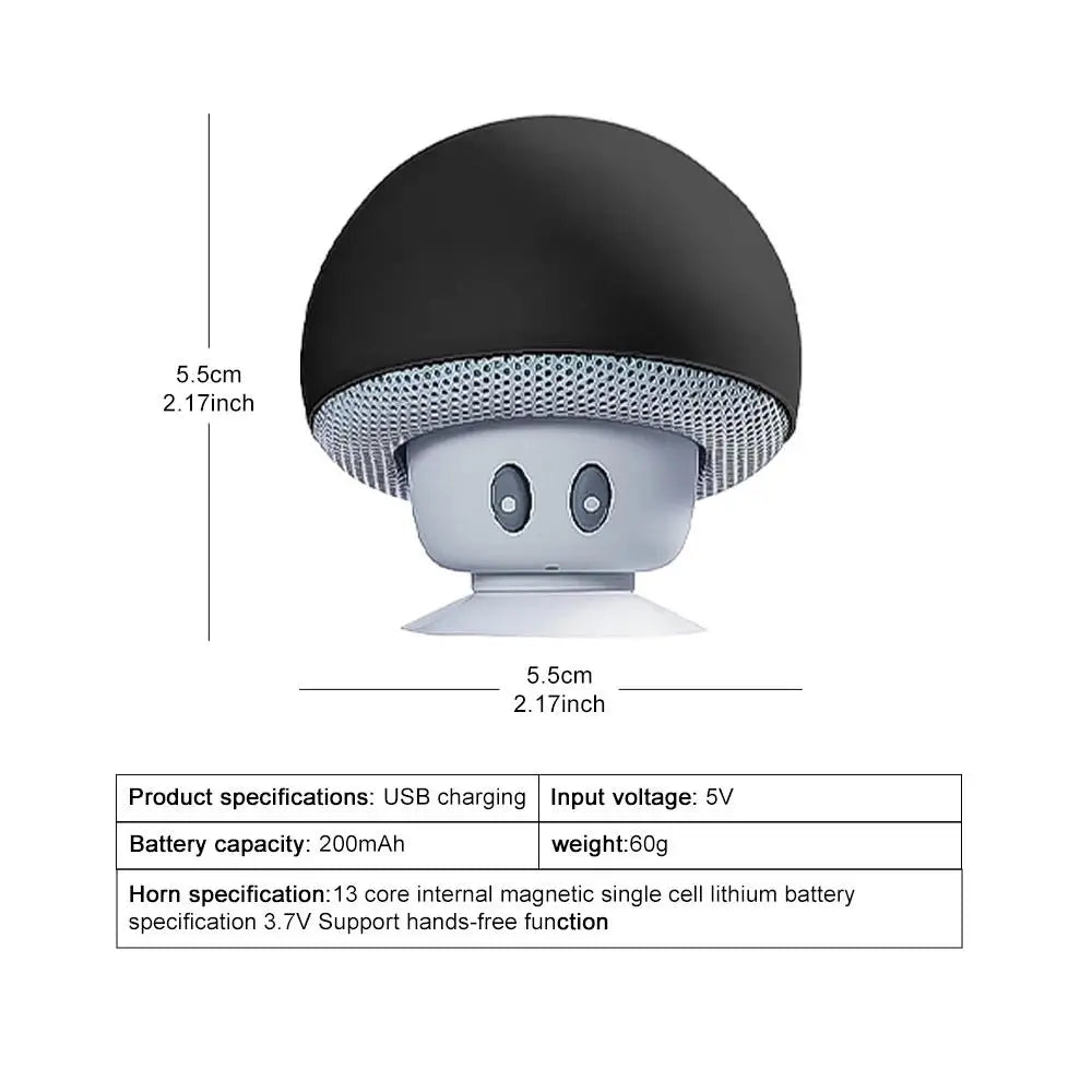 Mini Mushroom Bluetooth Speaker Waterproof Suction Cup Portable Speaker with HD Bass Creative Cartoon Gift for Bathroom Outdoor