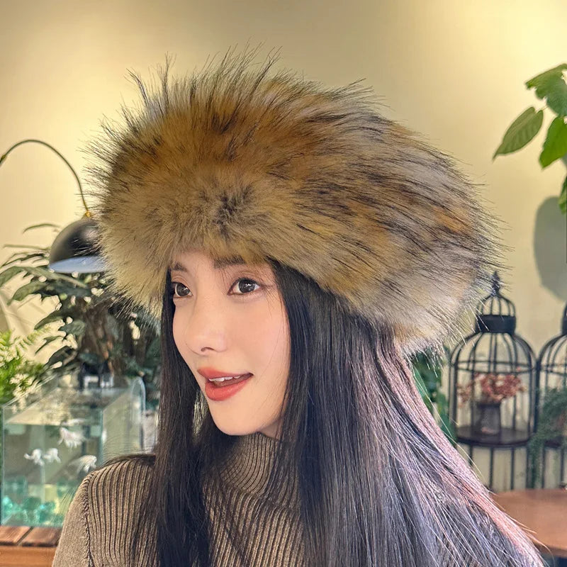 New Solid Color Plush Headband Winter Warm Faux Fur Hat Soft Elastic Beanies Coldproof Ear Warmer Adjustable Headbands For Women