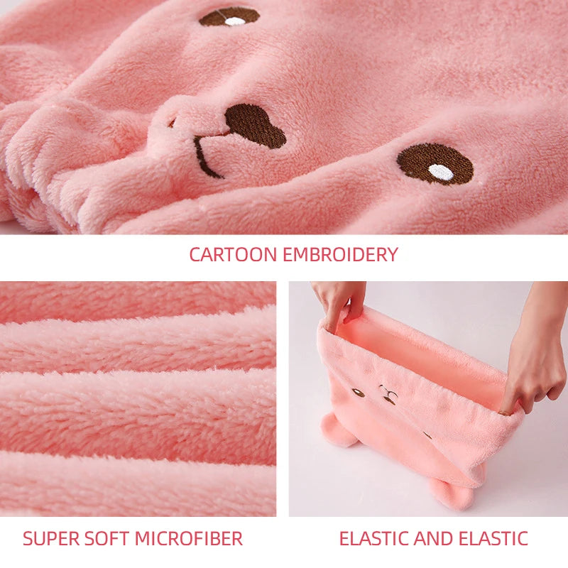 Dry Hair Cap For Women Quick-drying Absorbent Thick Microfiber Head Towel Korean Cute Bear Embroidered Shower Cap Towel