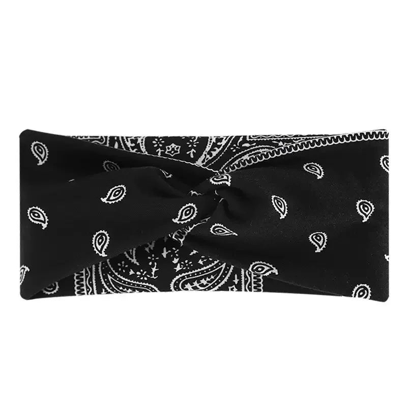 Bohemian Print Wide Headband - Water Absorbent, Cross Straps, Suitable For Yoga, Running And Everyday Use