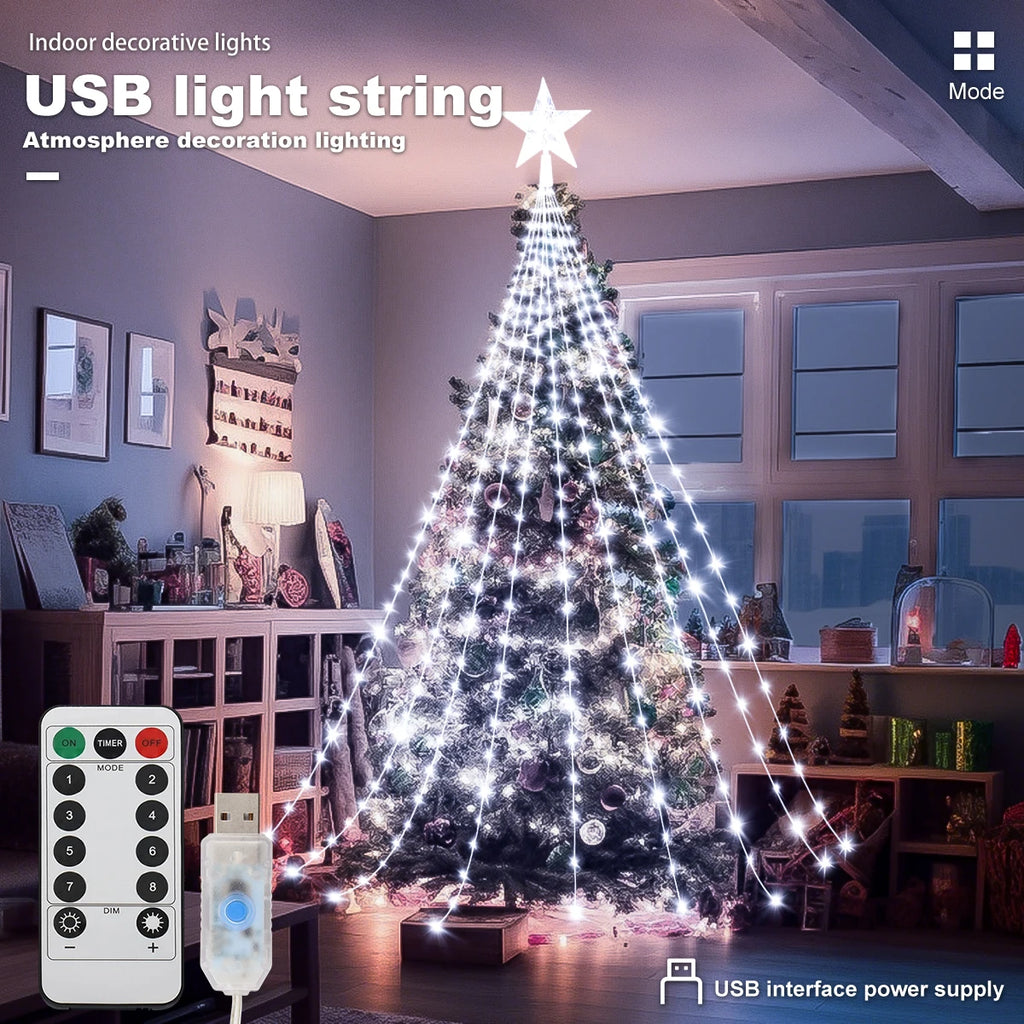 LED Outdoor Christmas Tree Decorations Lights USB 2/3M Waterproof Fairy String Lights 8 Modes Indoor Yard Wedding Party Lighting