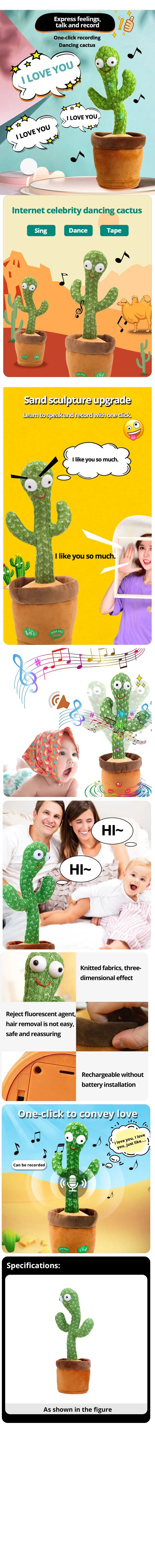 1pc Dancing Cactus Toy,Repeat Talking ,Song Speaker Wriggle Dancing Sing Talk, Plushie Stuffed ,Interaction and Decoration