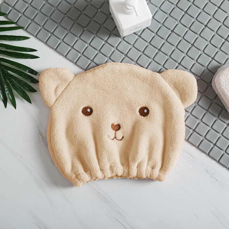 Dry Hair Cap For Women Quick-drying Absorbent Thick Microfiber Head Towel Korean Cute Bear Embroidered Shower Cap Towel