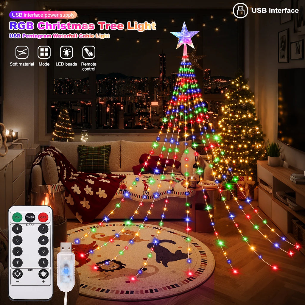 LED Outdoor Christmas Tree Decorations Lights USB 2/3M Waterproof Fairy String Lights 8 Modes Indoor Yard Wedding Party Lighting