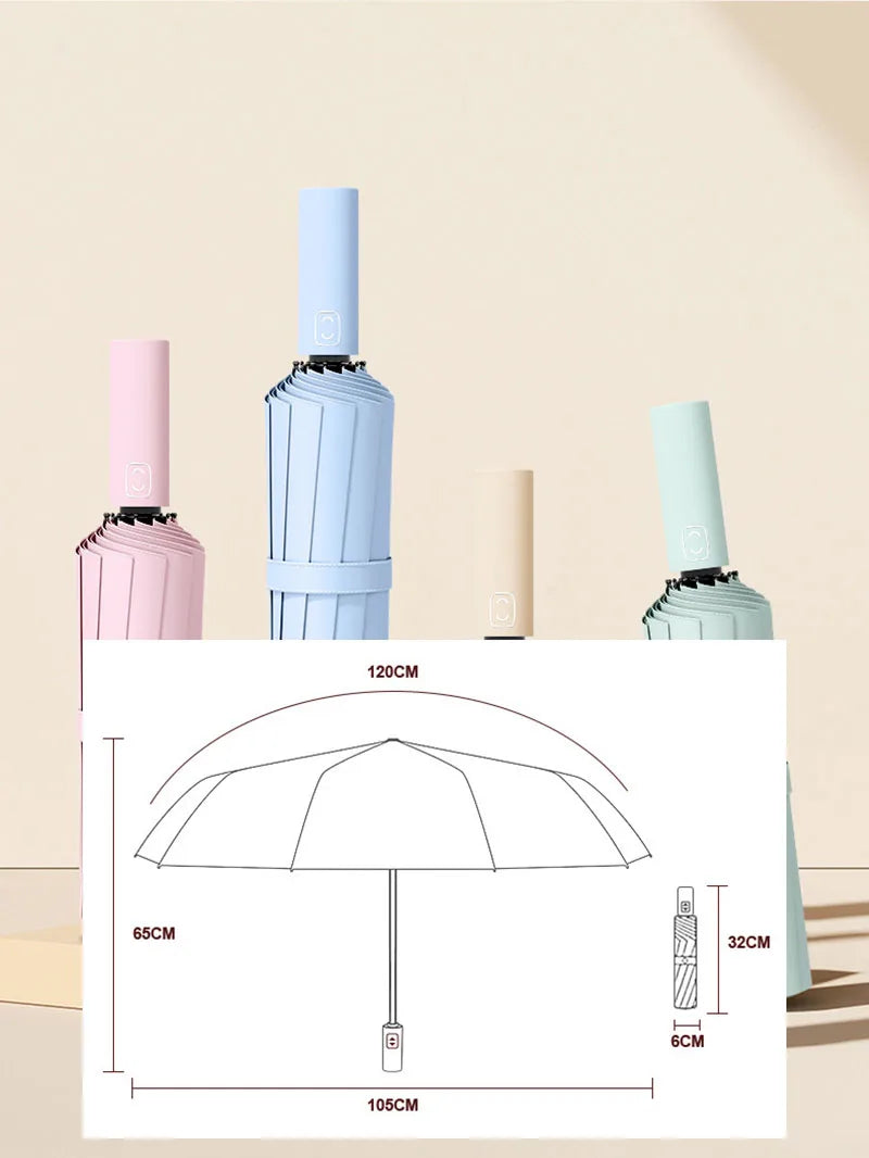 Large 24 Bone Solid Color Automatic Umbrella Light Collapsible Large Format Outdoor Sunshade UV Protection Automatic Umbrella