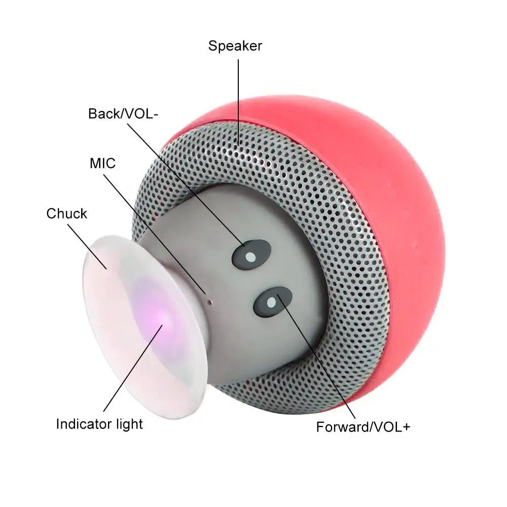 Mini Mushroom Bluetooth Speaker Waterproof Suction Cup Portable Speaker with HD Bass Creative Cartoon Gift for Bathroom Outdoor