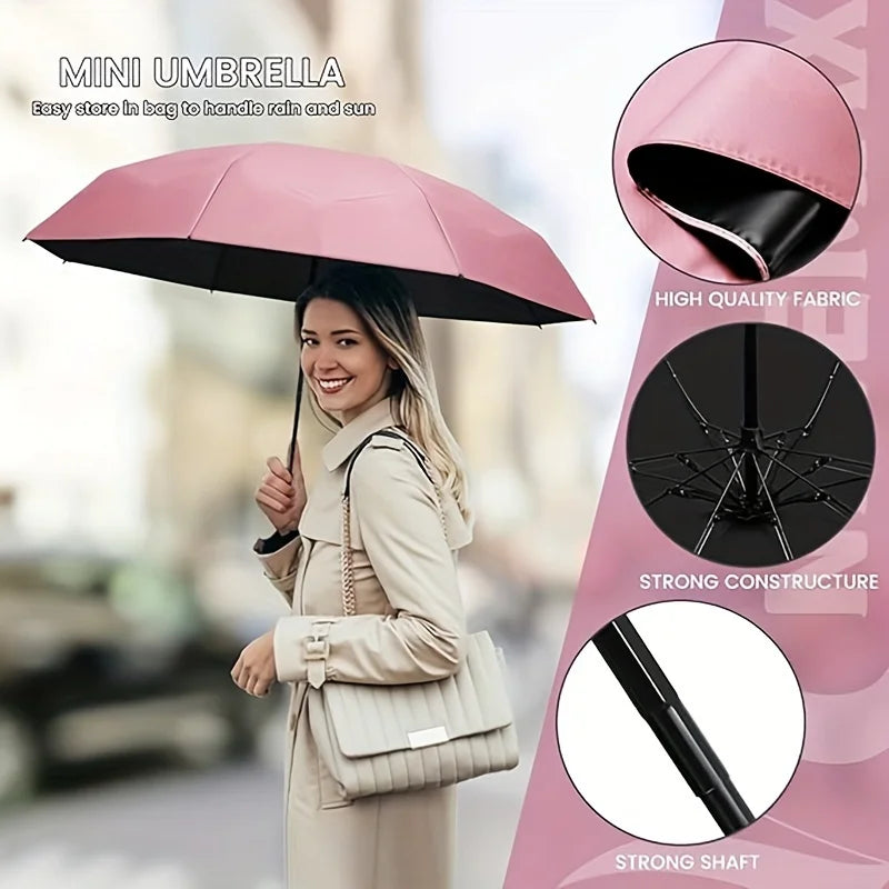 1pc Anti-Uv Mini Umbrella For Sunny And Rainy Days, Portable With Uv Coating And 6 Reinforced Ribs