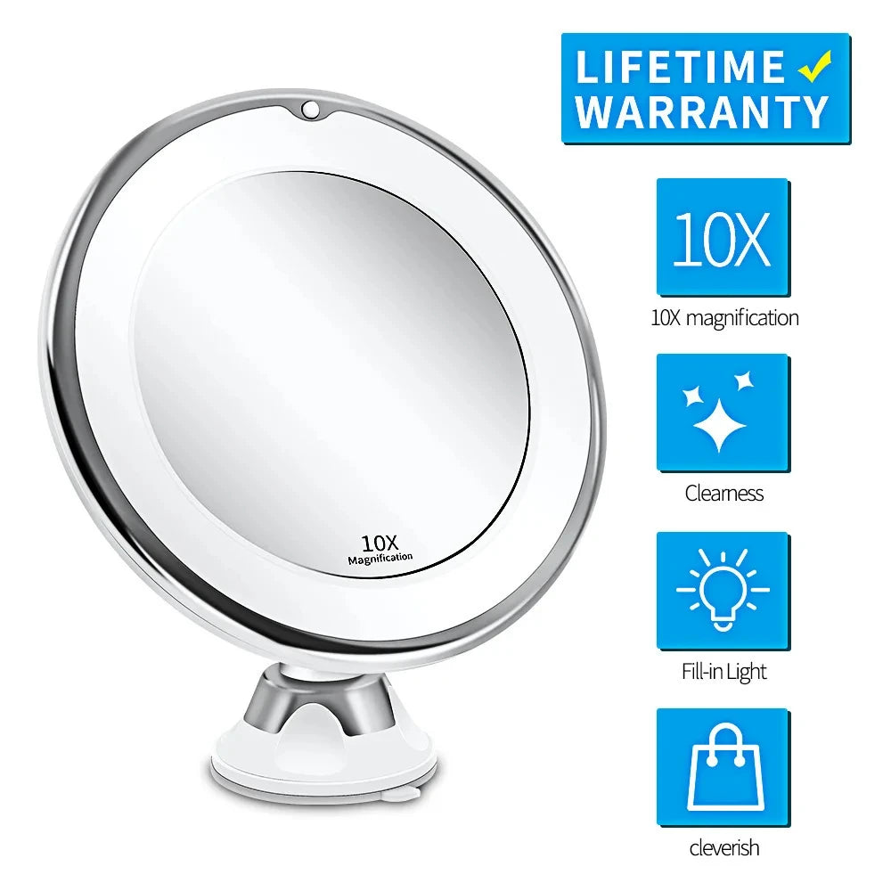 10x Magnifying Vanity Mirror with Lights Touch Screen LED Lighting Dressing Makeup Lamp Bottom Sucker Flexible  Portable Design