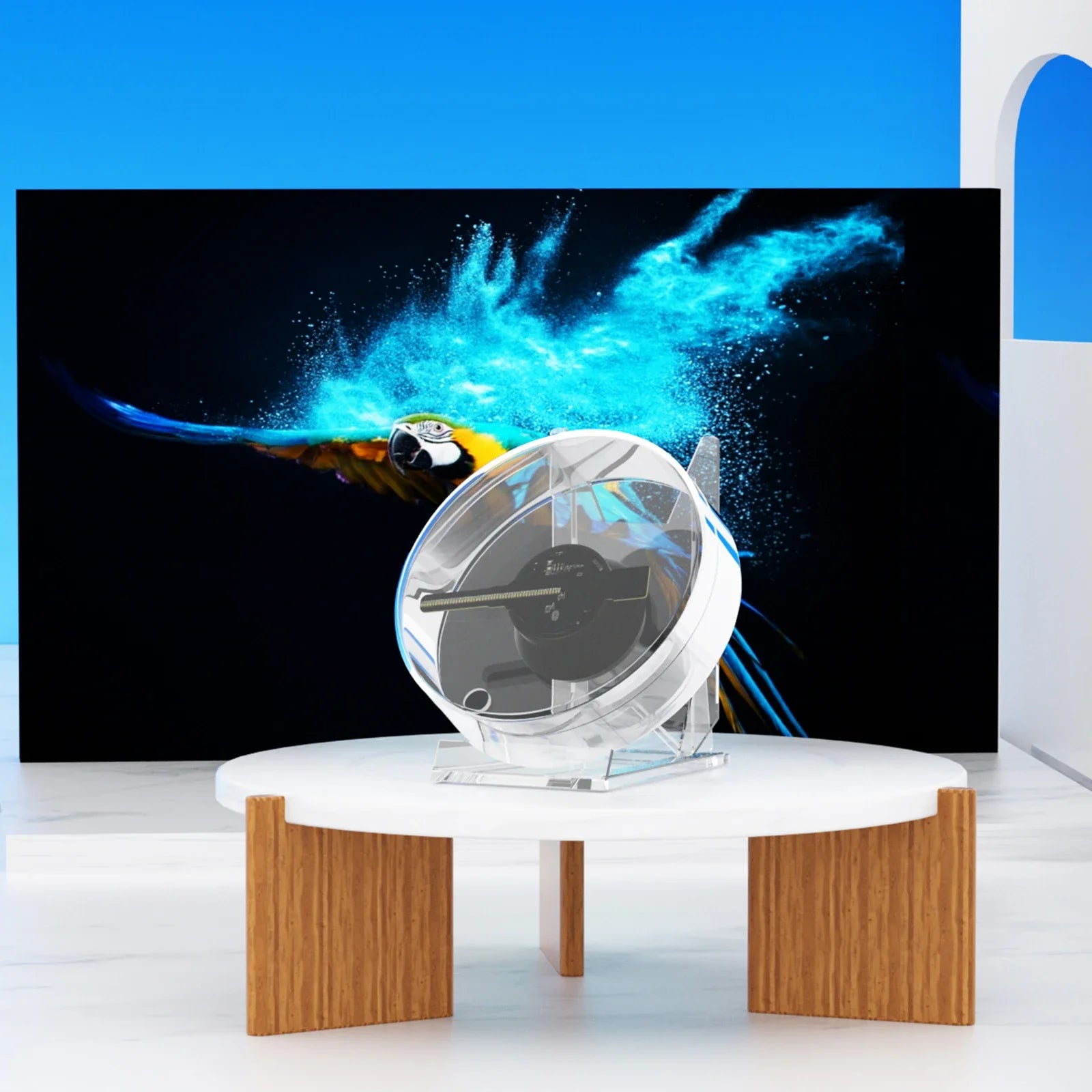 Mini 3D Holographic Projector Fan Desktop LED Advertising Machine Hologram Picture Video Display Remote Control with Stand