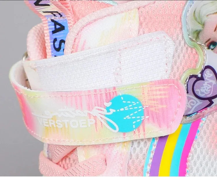 Disney Girls' Casual Shoes Led Lights Mesh Breathable Children's Sports  Princess Elsa Pink Purple Shoes Sneakers Size 22-35