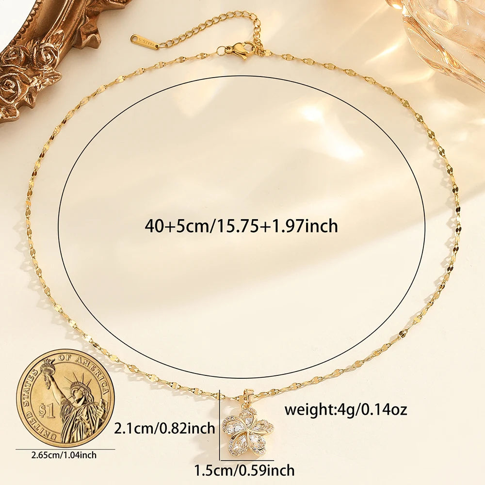 DIEYURO 316L Stainless Steel Green Zircon Flowers Pendant Necklace For Women New Luxury Girls Lucky Chain Birthday Jewelry Gifts