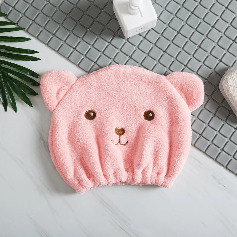 Dry Hair Cap For Women Quick-drying Absorbent Thick Microfiber Head Towel Korean Cute Bear Embroidered Shower Cap Towel