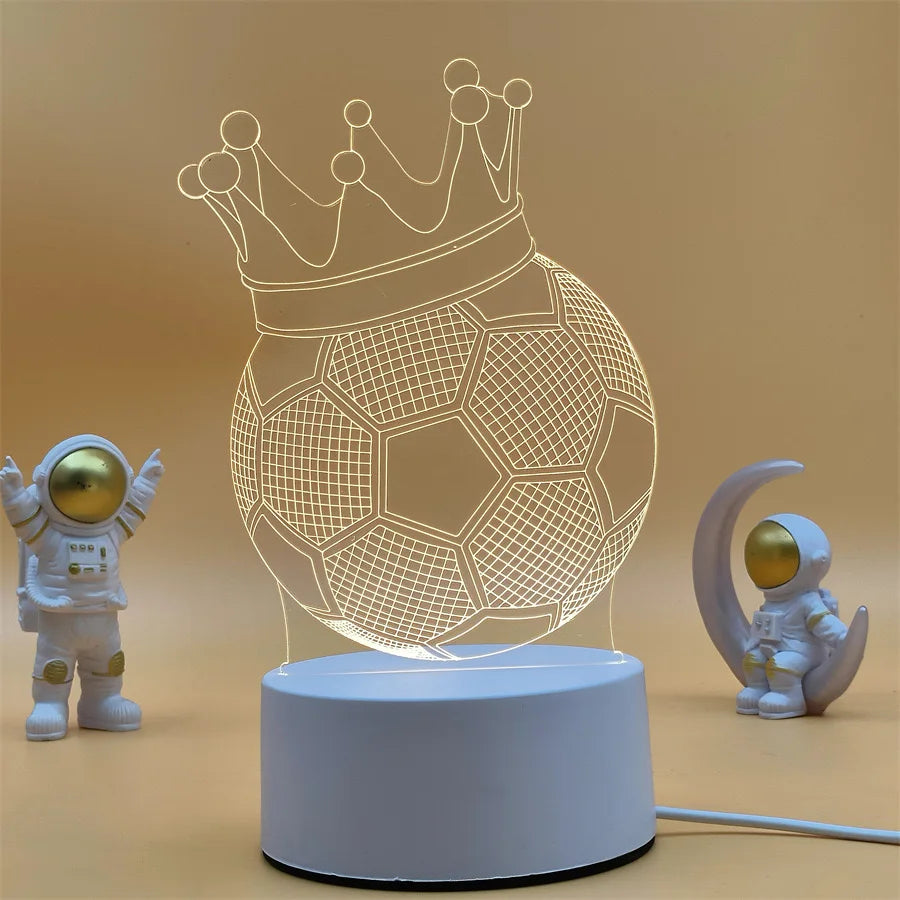 LED 3D Football Theme Table Lamp USB Plug Bedroom Bedside Creative Book Lamp Sports Enthusiasts Gift Decorative Night Light