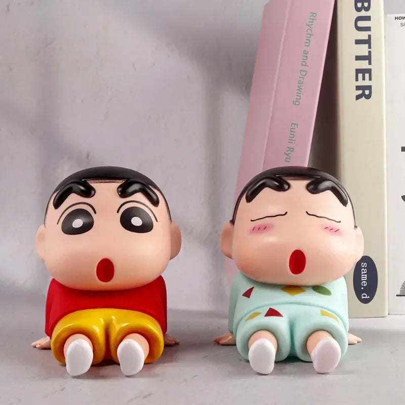 Crayon Shin-Chan Figures Phone Holder Kawaii Anime Desktop Ornaments Cartoon Watching TV Phone Support Cute Doll Decorations