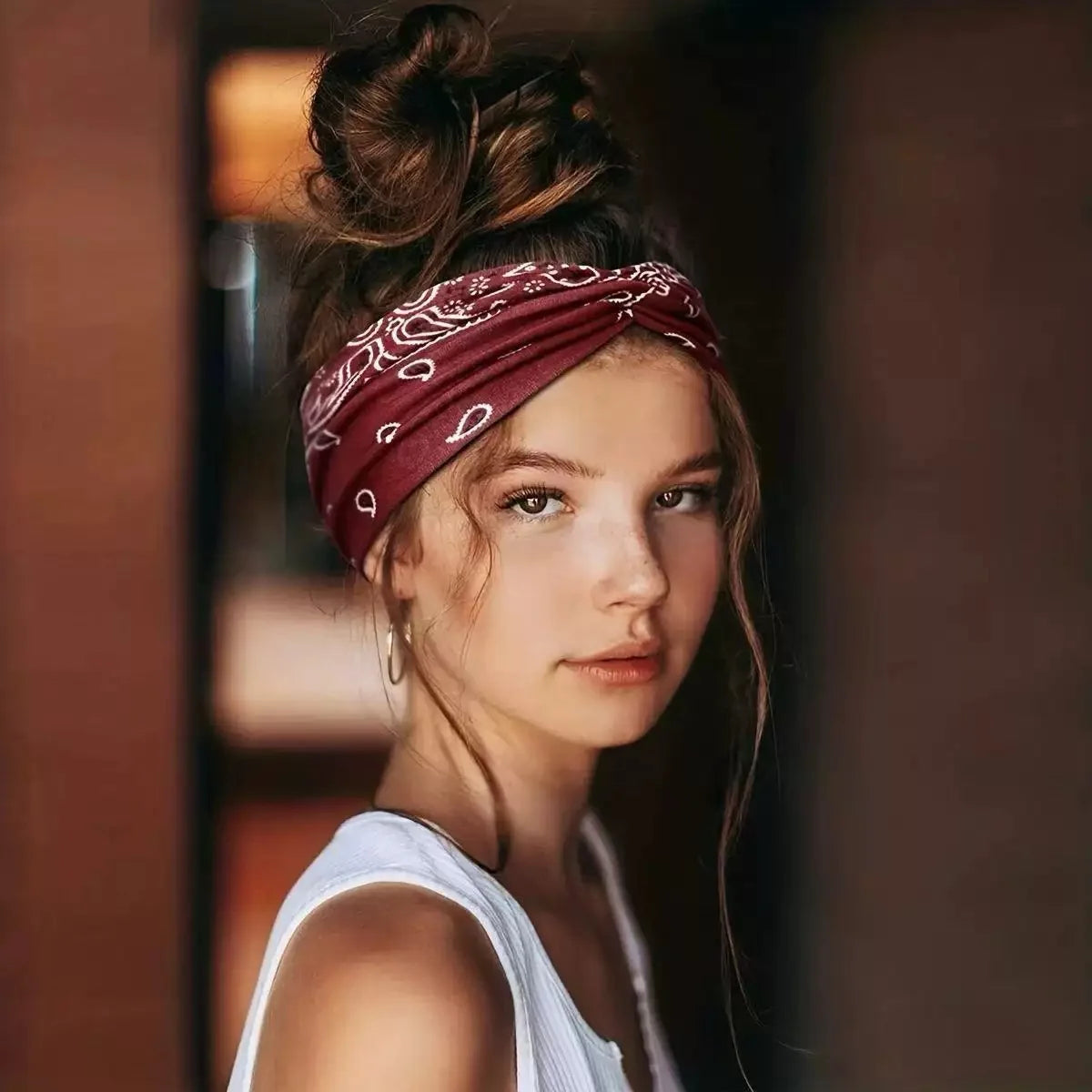 Bohemian Print Wide Headband - Water Absorbent, Cross Straps, Suitable For Yoga, Running And Everyday Use
