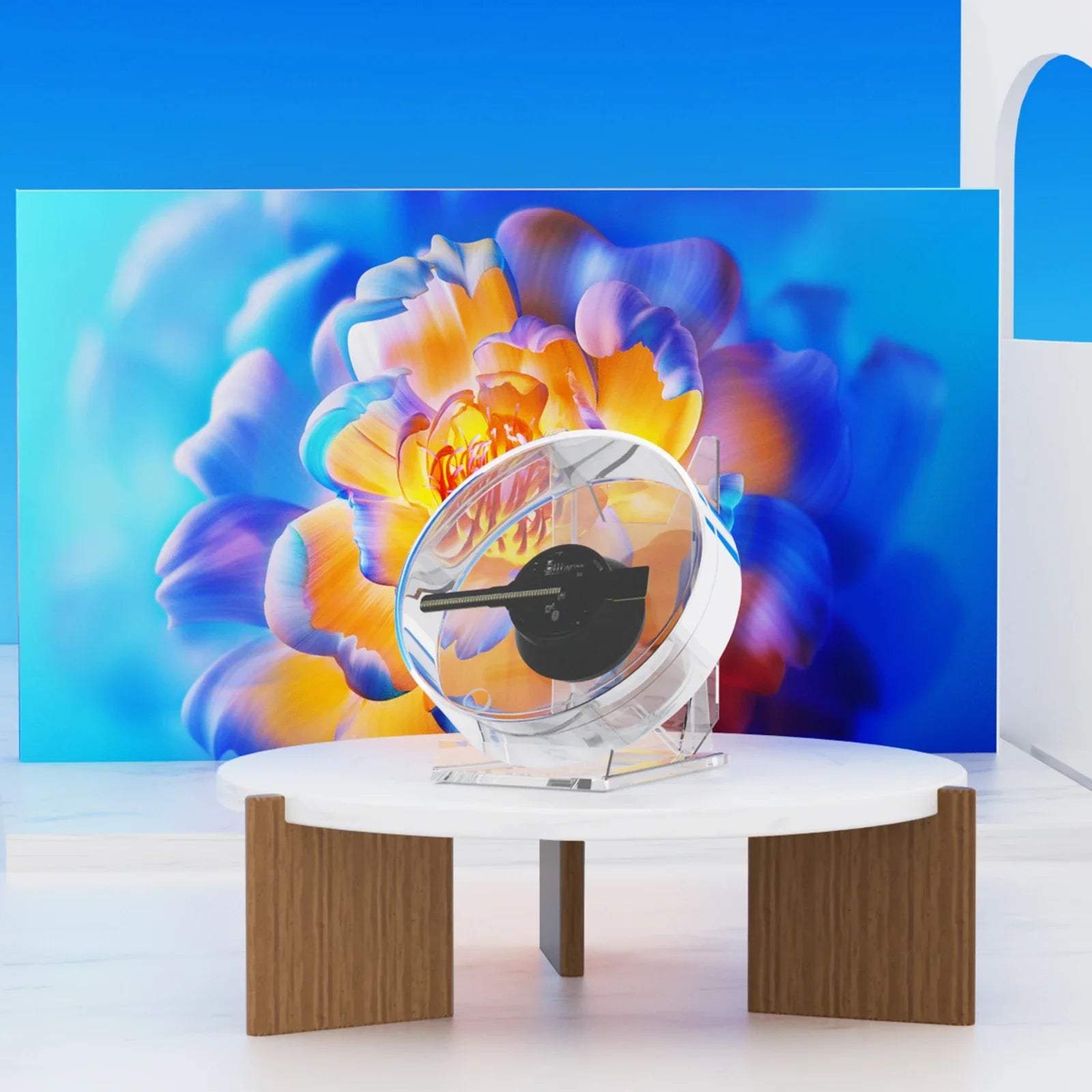 Mini 3D Holographic Projector Fan Desktop LED Advertising Machine Hologram Picture Video Display Remote Control with Stand