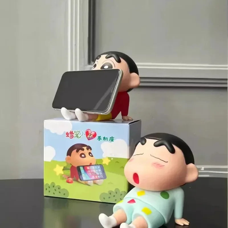 Crayon Shin-Chan Figures Phone Holder Kawaii Anime Desktop Ornaments Cartoon Watching TV Phone Support Cute Doll Decorations