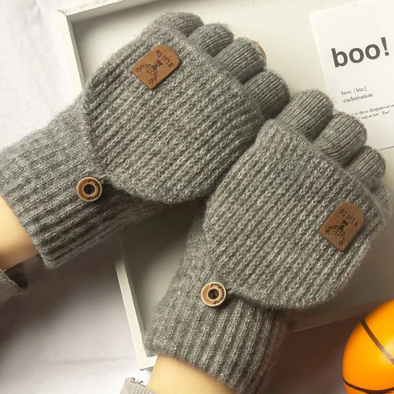 Knitted Fingerless Gloves Winter Thicken Warm Touch Screen Gloves for Men Women Gloves Warm Half Finger Student Gloves