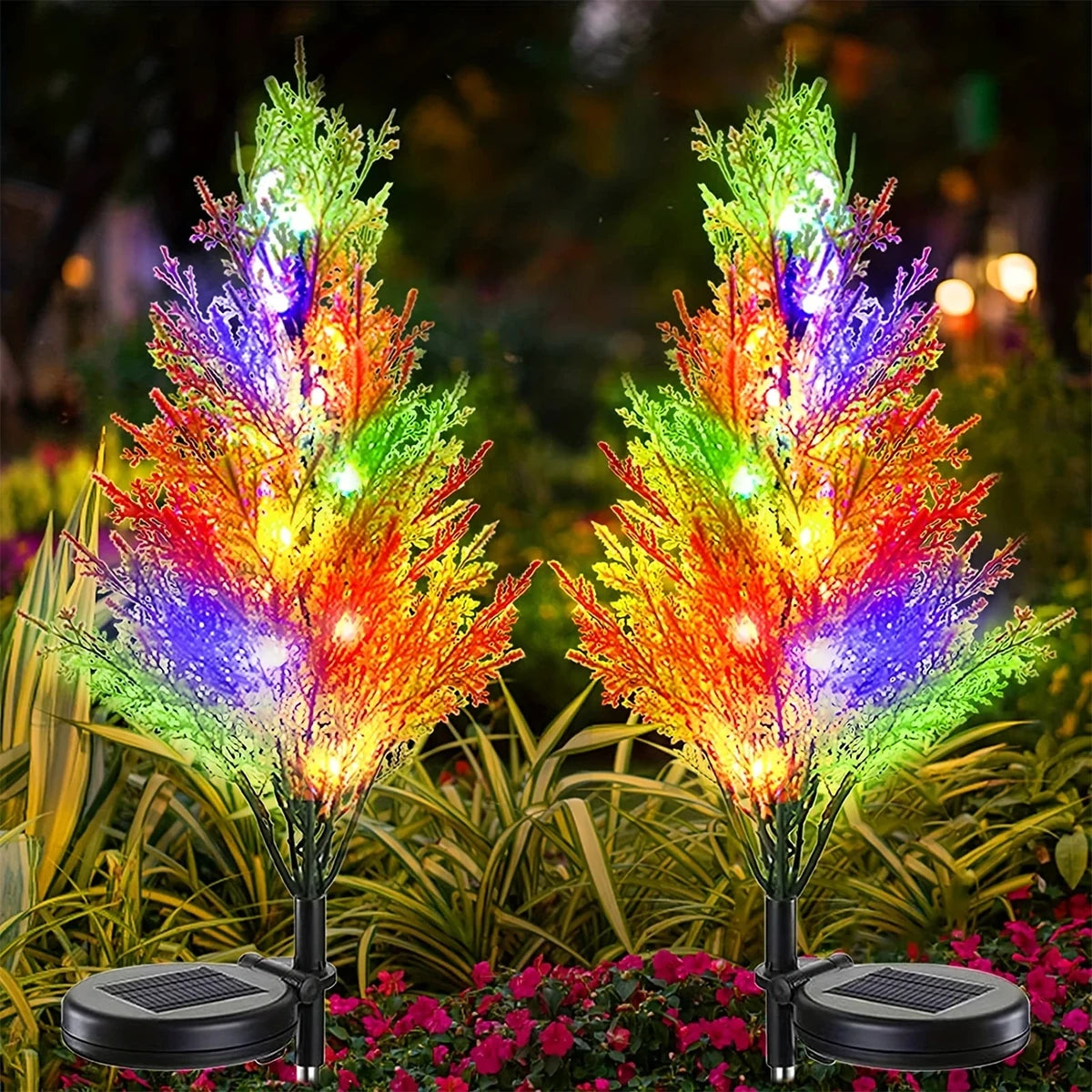 1pc color solar Christmas pine tree lamp, Christmas garden floor lamp, suitable for garden passages and Christmas decoration
