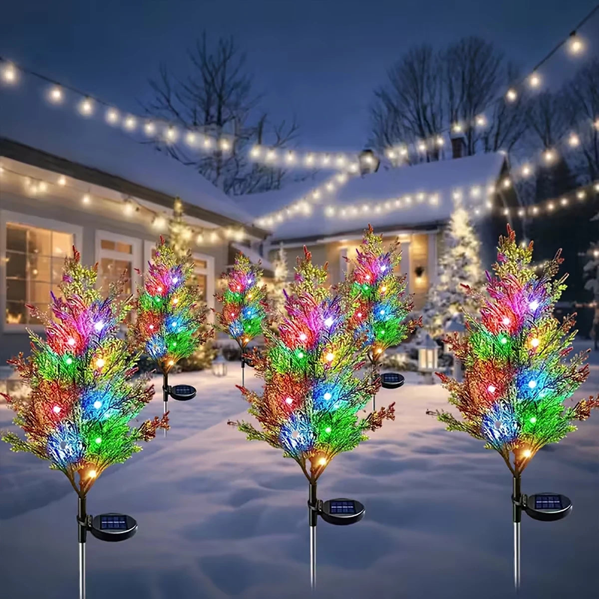 1pc color solar Christmas pine tree lamp, Christmas garden floor lamp, suitable for garden passages and Christmas decoration