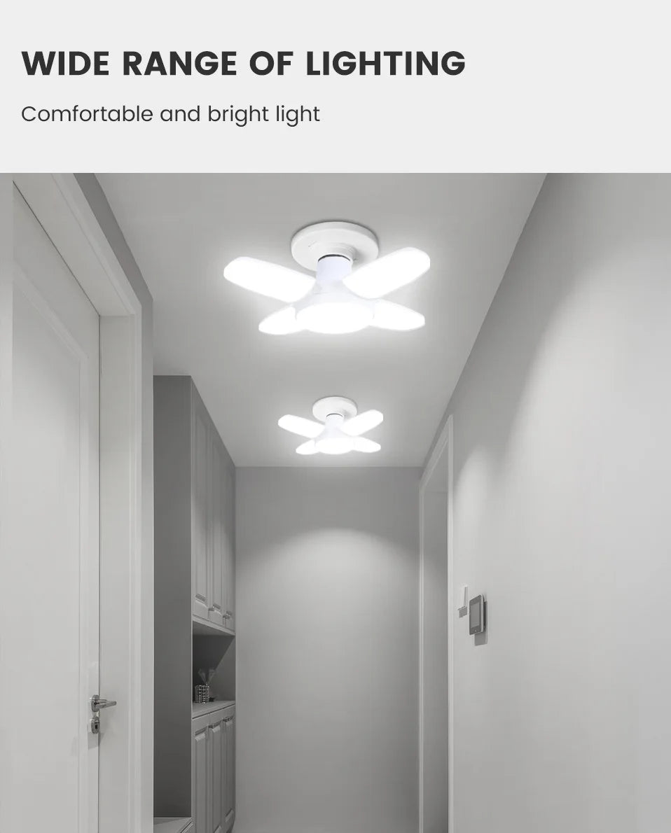 E27 Fan Shape Foldable 28W LED Bulb AC220V/110V Deformation for Home Ceiling Lights Warehouse and Garage White Leaf Light 6500K