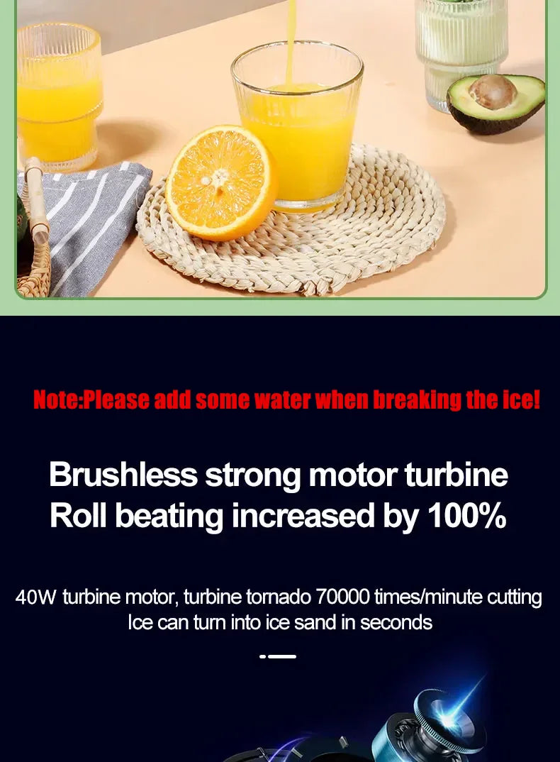 Electric Juicer Cup 6 Blades Blender Milkshake Machine USB Portable Fruit Milk Mixing Tool Mini Fresh Juice Blender