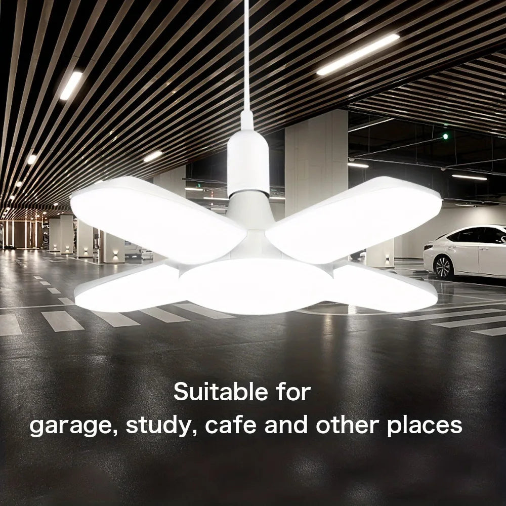 E27 Fan Shape Foldable 28W LED Bulb AC220V/110V Deformation for Home Ceiling Lights Warehouse and Garage White Leaf Light 6500K